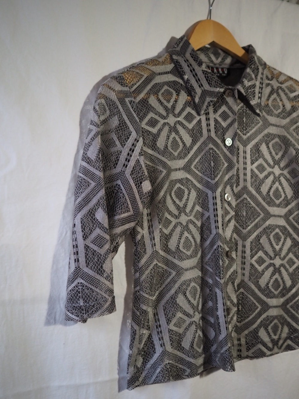 Button-Down Geometric Print Shirt - Black & White